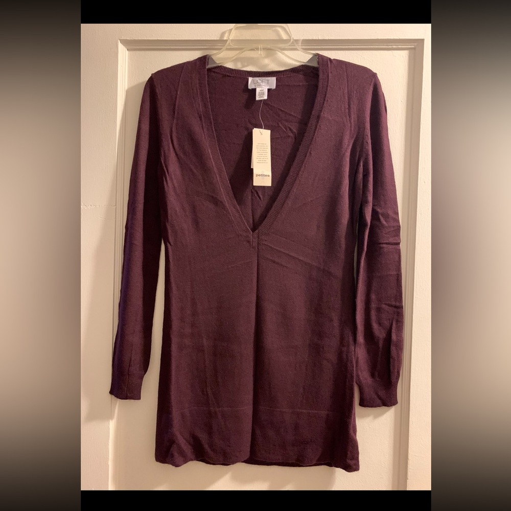 Ann Taylor Loft Petite v-neck plum sweater, XSP